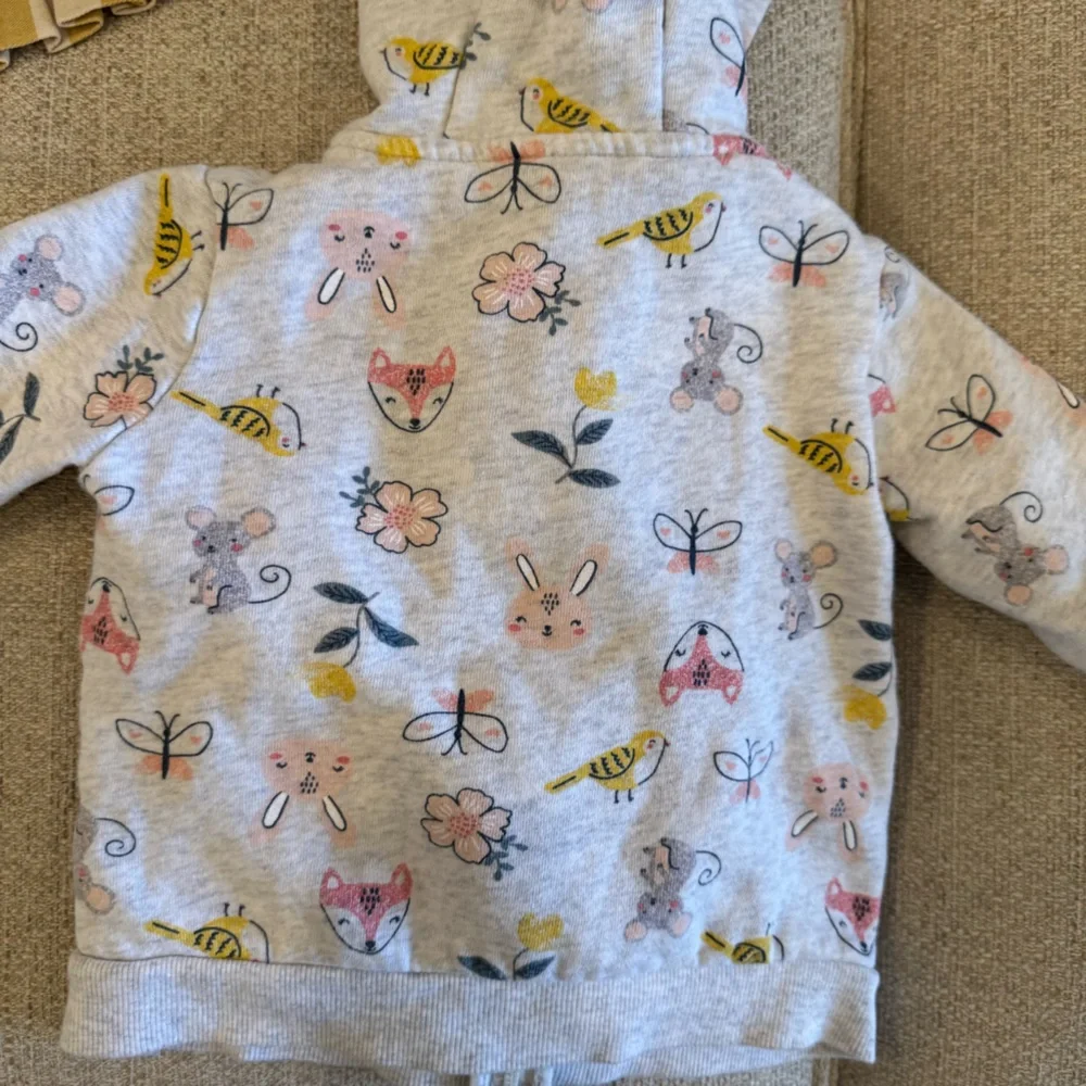 Kids Hooded Zip Jacket - Light Heather Gray with Floral & Animal Print